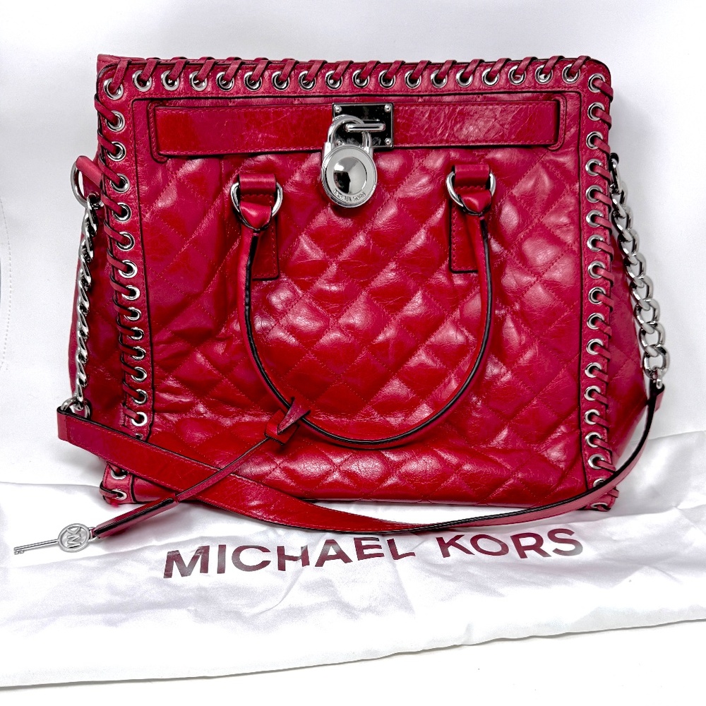 Michael Kors Hamilton Large NS Tote in Red Quilted Leather